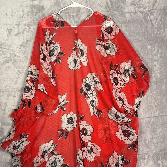 Lane Bryant Bright Red White Tropical Floral Wrap Bathing Suit Cover Up One Size - Picture 9 of 9